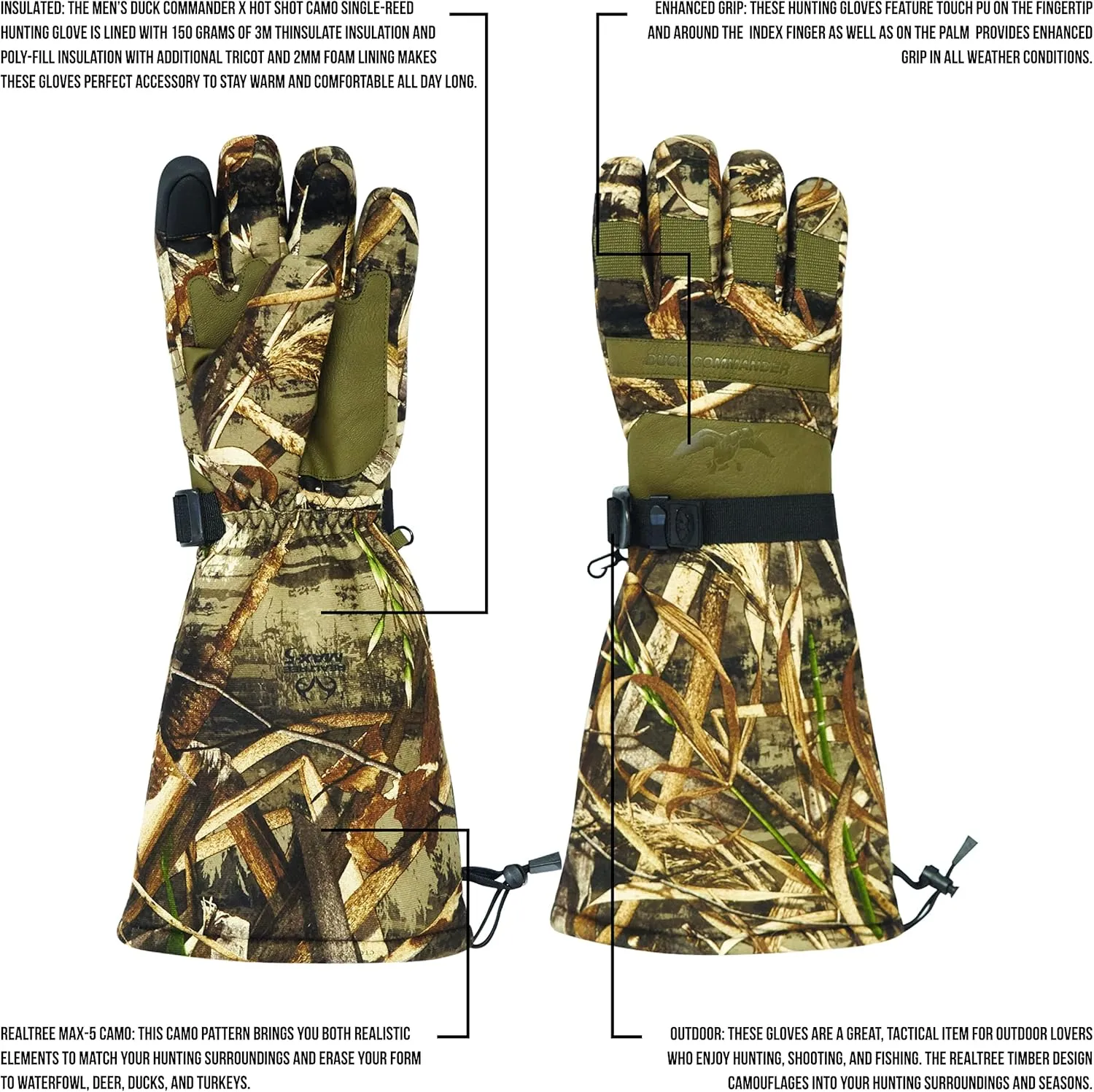 HOT SHOT Duck Commander x Men's Single-Reed Realtree Max-5 Camo Glove -Insulated, Waterproof, Outdoor Waterfowl Hunting Glove