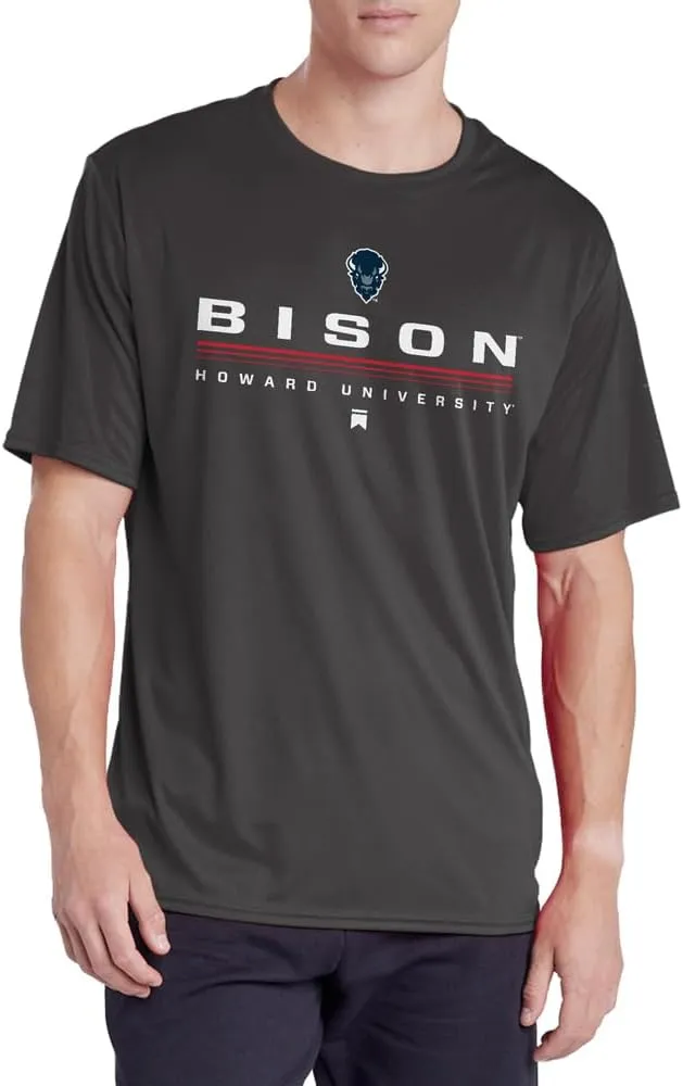 Howard University Adult Men's Sport Active T-Shirt Lines Collegiate,Charcoal, Medium