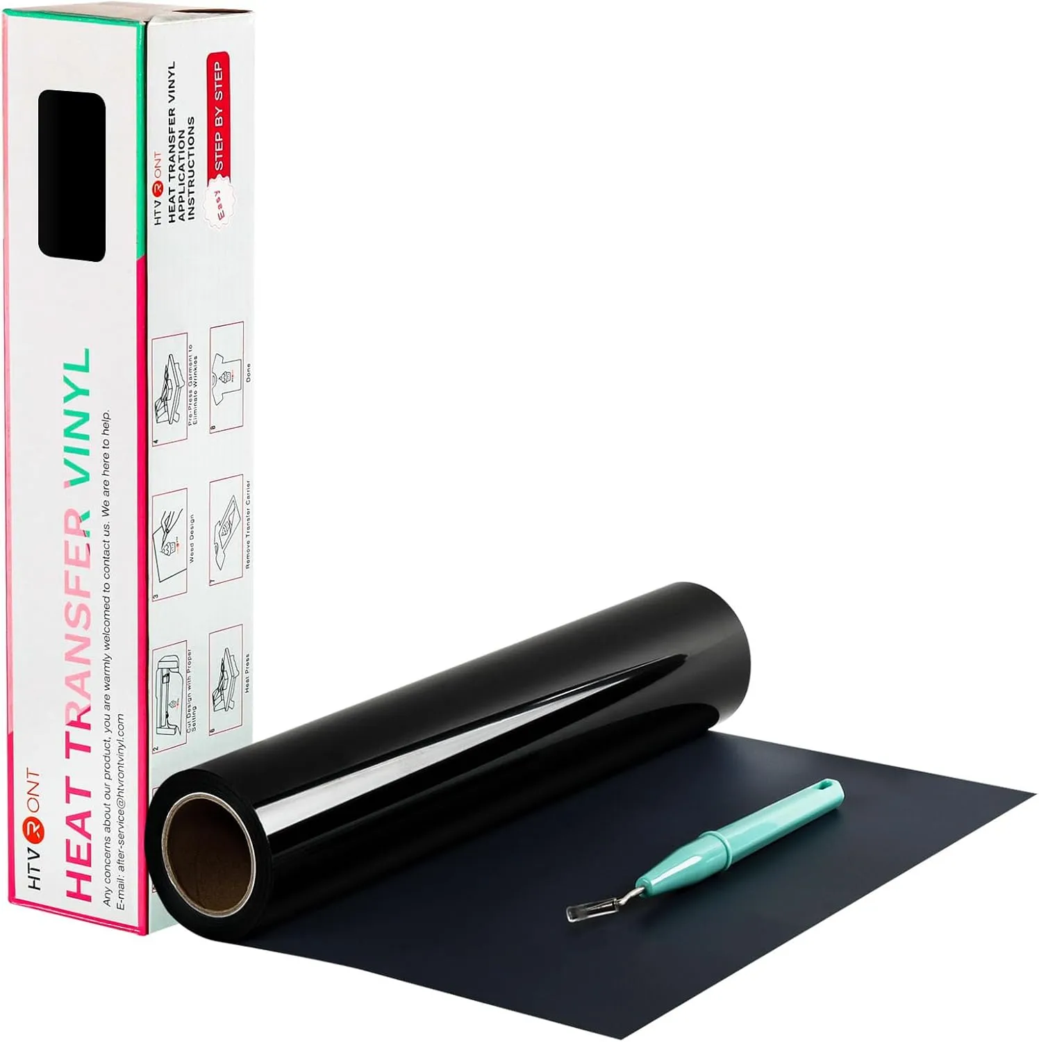HTVRONT Black HTV Heat Transfer Vinyl Rolls - 12" x 20ft Black Iron on Vinyl for Shirts, Iron on for All Cutter Machine - Easy to Cut & Weed for Craft Heat Vinyl Design