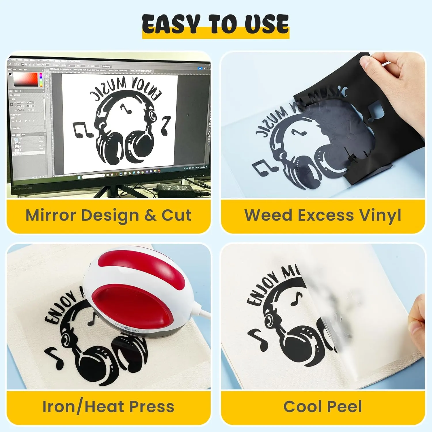 HTVRONT Black HTV Heat Transfer Vinyl Rolls - 12" x 20ft Black Iron on Vinyl for Shirts, Iron on for All Cutter Machine - Easy to Cut & Weed for Craft Heat Vinyl Design
