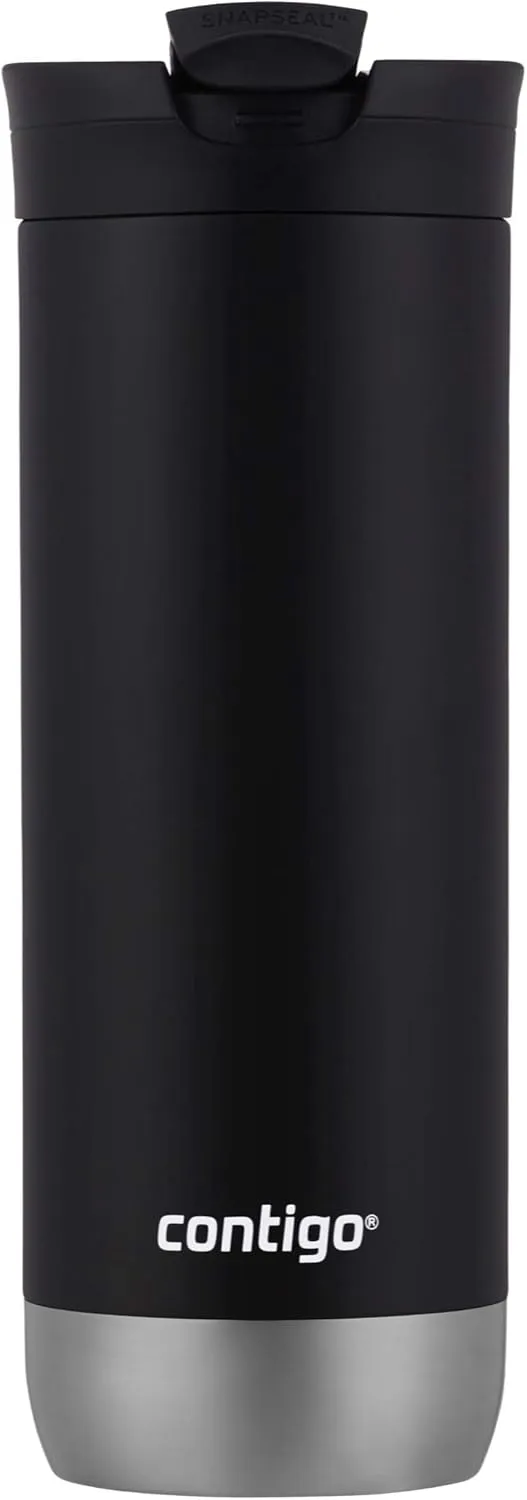 Huron Vacuum-Insulated Stainless Steel Travel Mug, 16oz Licorice - Leak-Proof Lid for Hot/Cold Beverages, Fits Most Cup Holdersand Brewers