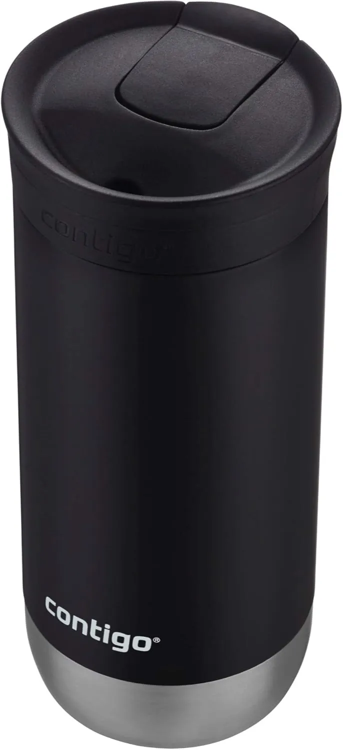 Huron Vacuum-Insulated Stainless Steel Travel Mug, 16oz Licorice - Leak-Proof Lid for Hot/Cold Beverages, Fits Most Cup Holdersand Brewers
