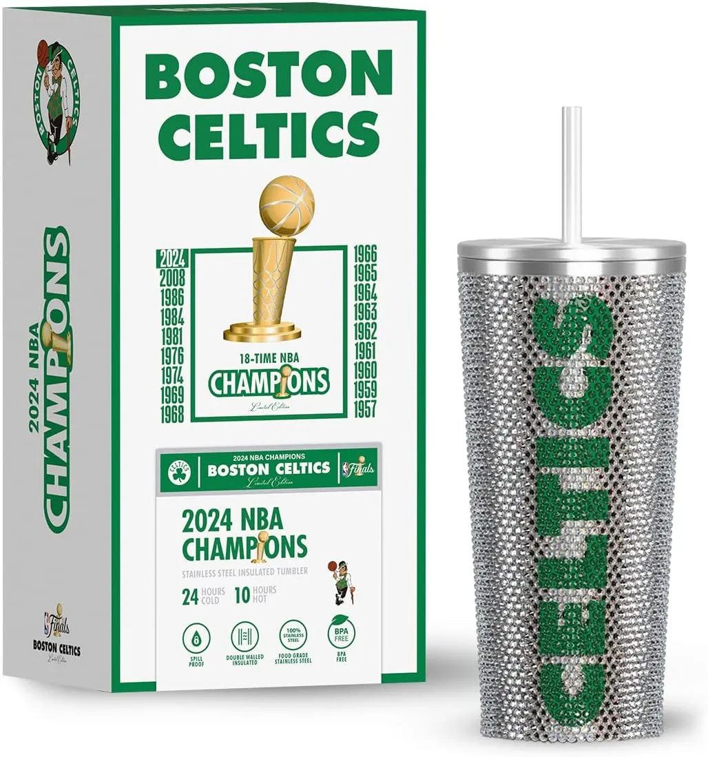 Hydrapeak x NBA Officially Licensed Boston Celtics Championship Edition 25 oz Rhinestone Bling Tumbler with Straw Lid, Limited Edition Collectors Box
