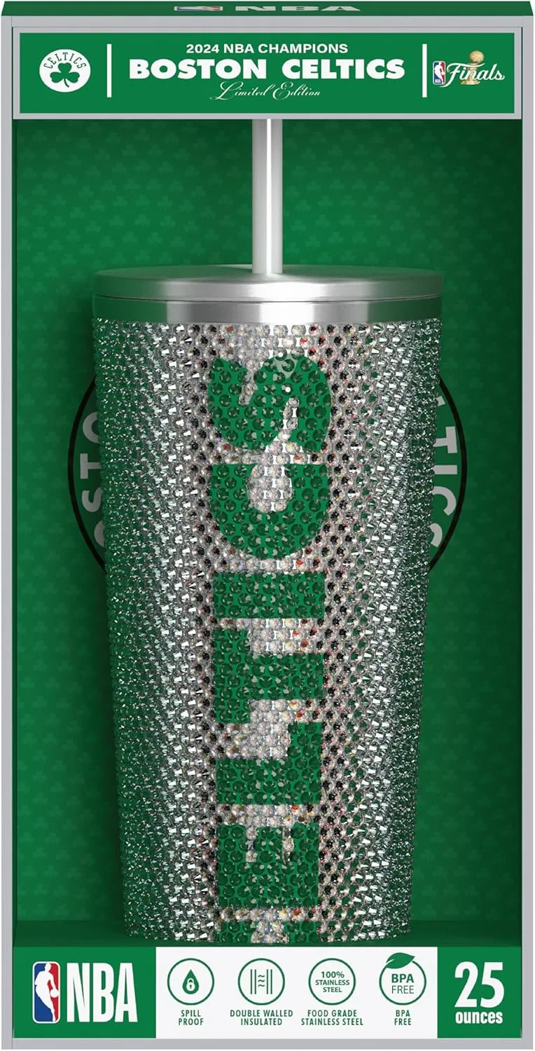 Hydrapeak x NBA Officially Licensed Boston Celtics Championship Edition 25 oz Rhinestone Bling Tumbler with Straw Lid, Limited Edition Collectors Box