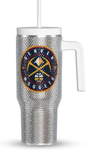 Hydrapeak x NBA Officially Licensed Denver Nuggets Voyager 40 oz Stainless Steel Bling Tumbler with Handle, Insulated Rhinestone Water Bottle With Straw & Lid, Includes Gift Box