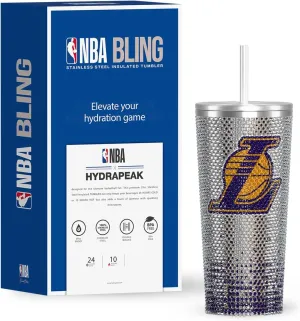 Hydrapeak x NBA Officially Licensed Los Angeles Lakers 25 oz Rhinestone Bling Tumbler with Straw Lid, Glitter Leakproof Stainless Steel Water Bottle