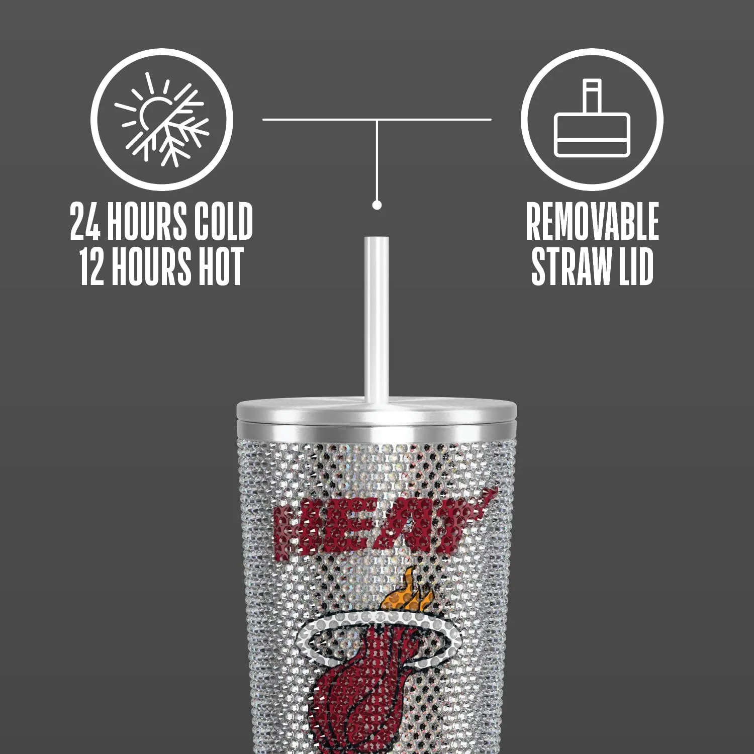 Hydrapeak x NBA Officially Licensed Miami Heat 25 oz Rhinestone Bling Tumbler with Straw Lid, Glitter Leakproof Stainless Steel Water Bottle