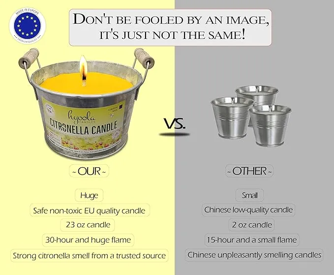 HYOOLA Large Citronella Candles Outdoor Bucket - 30 Hour - Natural Repellent - European Made