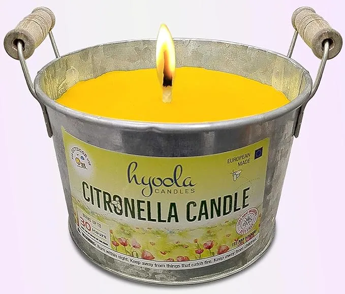 HYOOLA Large Citronella Candles Outdoor Bucket - 30 Hour - Natural Repellent - European Made