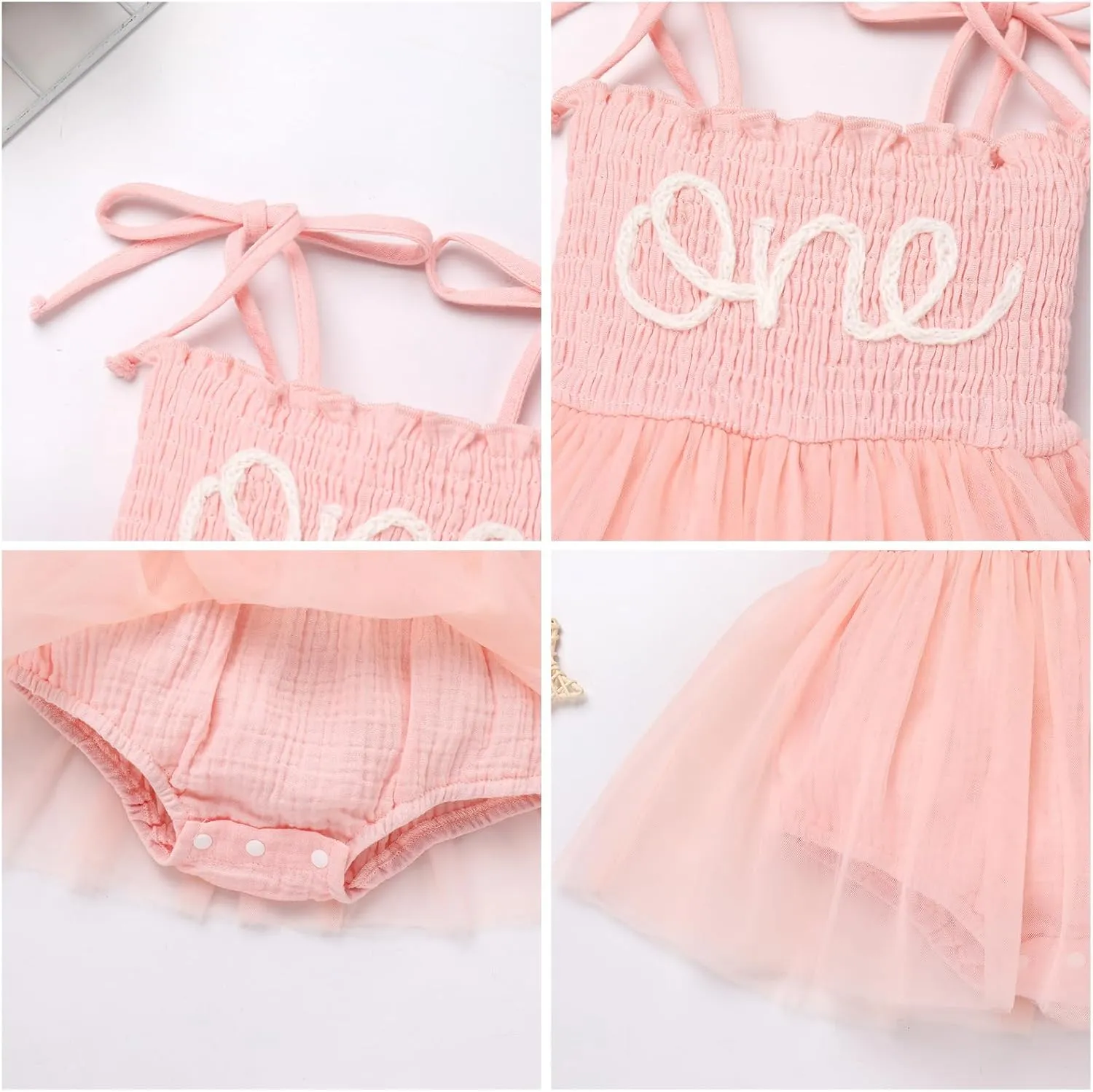 IBTOM CASTLE Baby Girl 1st Birthday Outfit Floral Strawberry Smocked Tutu Dress One Year Old Birthday Cake Smash Photoshoot