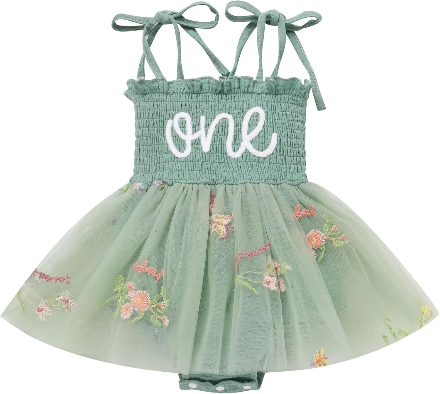 IBTOM CASTLE Baby Girl 1st Birthday Outfit Floral Strawberry Smocked Tutu Dress One Year Old Birthday Cake Smash Photoshoot