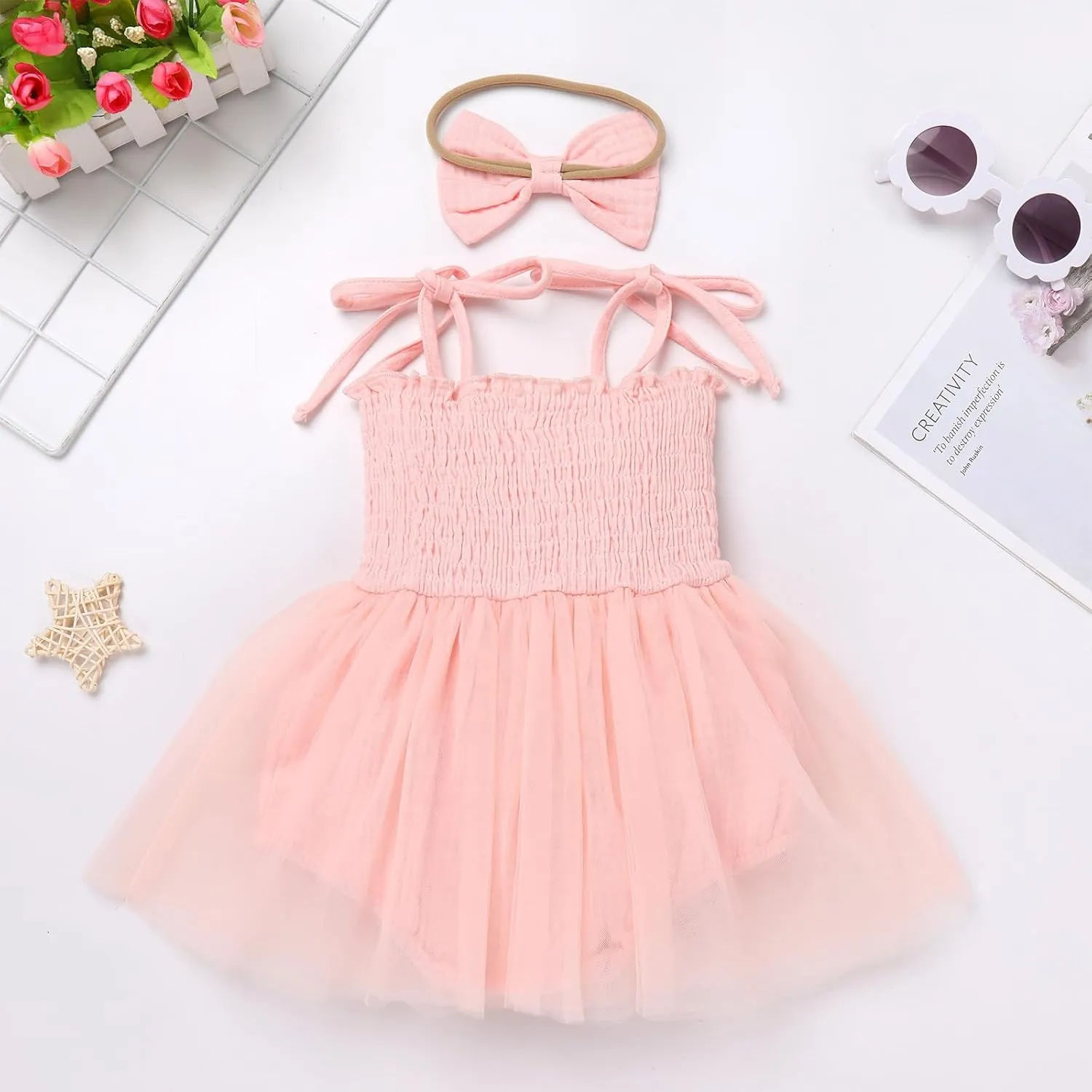 IBTOM CASTLE Baby Girl 1st Birthday Outfit Floral Strawberry Smocked Tutu Dress One Year Old Birthday Cake Smash Photoshoot