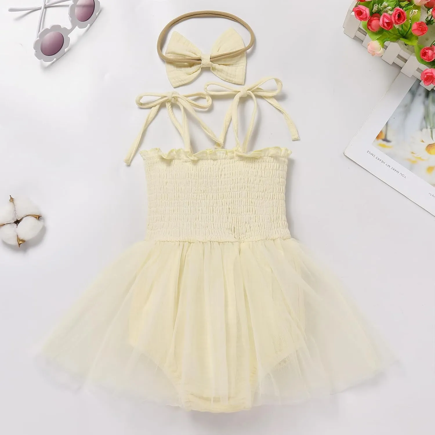 IBTOM CASTLE Baby Girl 1st Birthday Outfit Floral Strawberry Smocked Tutu Dress One Year Old Birthday Cake Smash Photoshoot