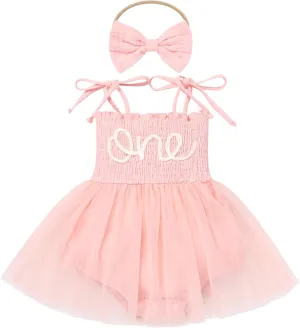 IBTOM CASTLE Baby Girl 1st Birthday Outfit Floral Strawberry Smocked Tutu Dress One Year Old Birthday Cake Smash Photoshoot
