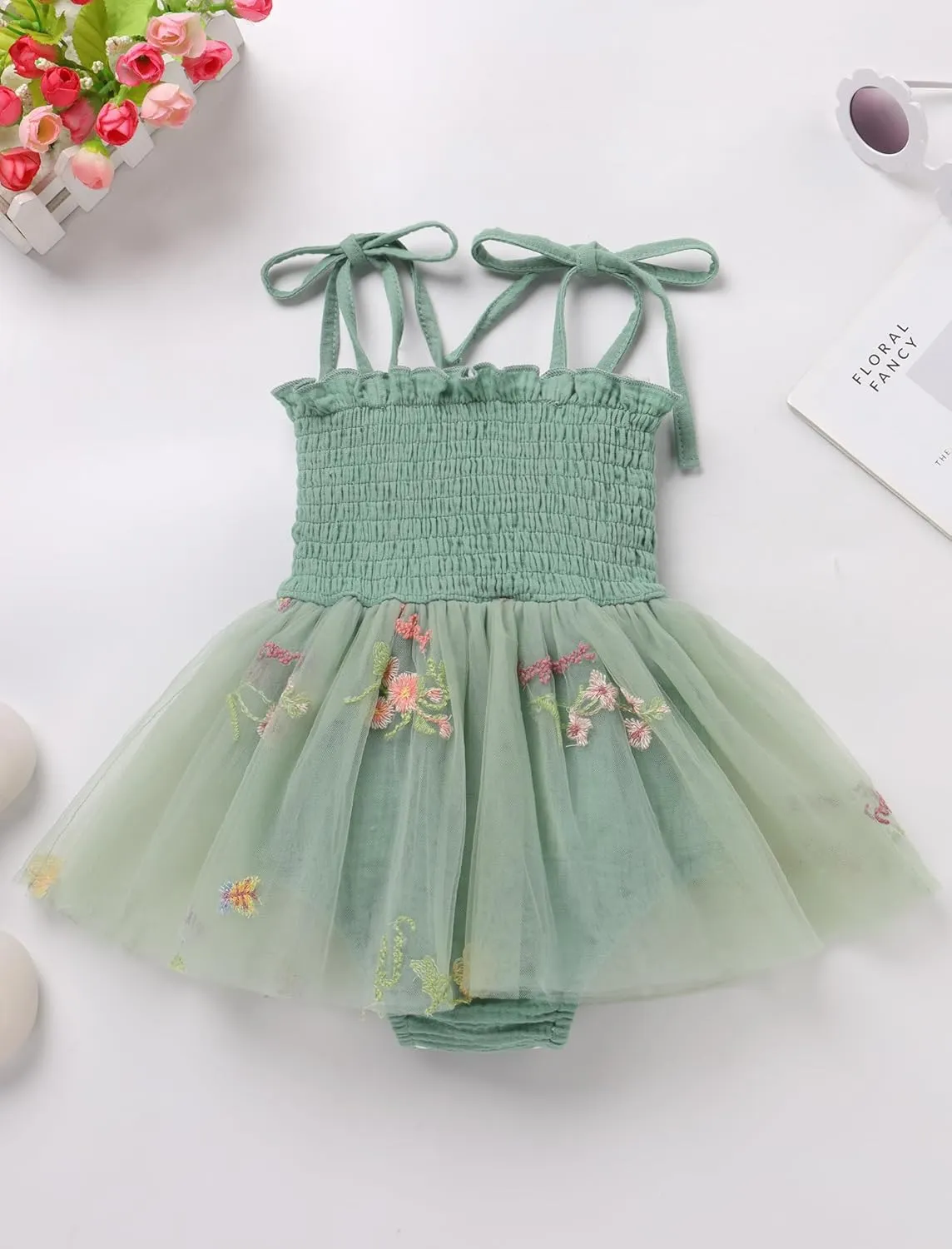 IBTOM CASTLE Baby Girl 1st Birthday Outfit Floral Strawberry Smocked Tutu Dress One Year Old Birthday Cake Smash Photoshoot