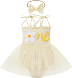 IBTOM CASTLE Baby Girl 1st Birthday Outfit Floral Strawberry Smocked Tutu Dress One Year Old Birthday Cake Smash Photoshoot