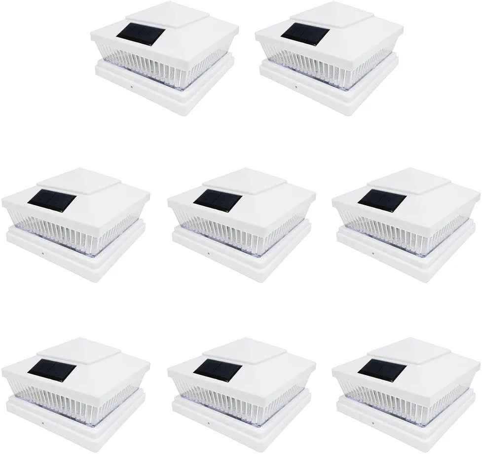 iGlow 8 Pack White Outdoor Garden 6 x 6 Solar SMD LED Post Deck Cap Square Fence Light Landscape PVC Vinyl Wood Bronze