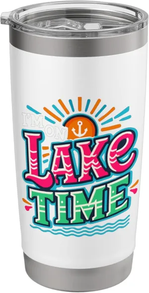 I'm On Lake Time Summer Boating Fishing Kayaking Stainless Steel Insulated Tumbler