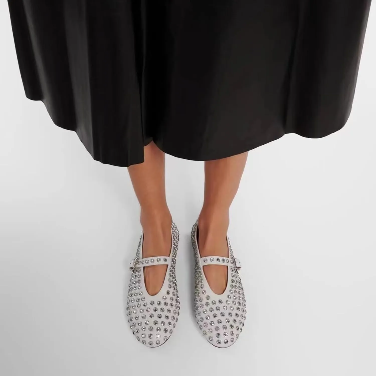 IMPREMEY Mesh Ballet Flats for Women Buckle Strap Round Toe Wide Width Mesh Flats Casual Ballerina Shoes