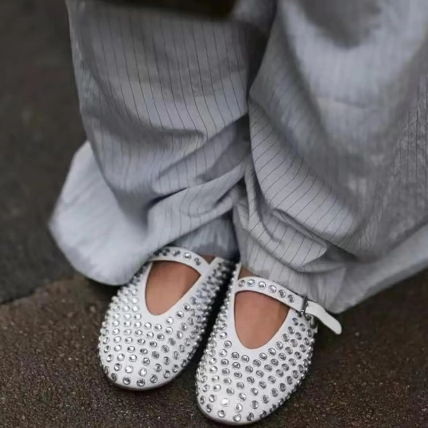 IMPREMEY Mesh Ballet Flats for Women Buckle Strap Round Toe Wide Width Mesh Flats Casual Ballerina Shoes