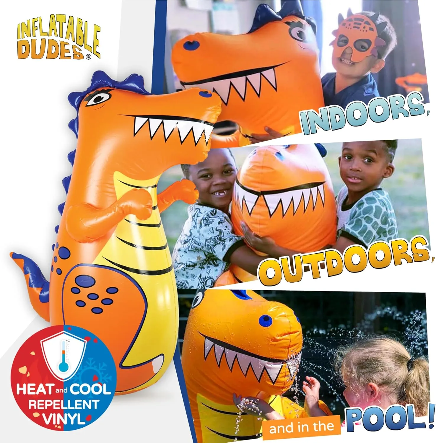 INFLATABLE DUDES Dinosaur -Kids Punching Bag | Already Filled with Sand| Bop Bag | Premium Inflatable Toy | Punching Bag for Kids | Enhanced Bounce-Back Action! | Indoor Outdoor - Party Games