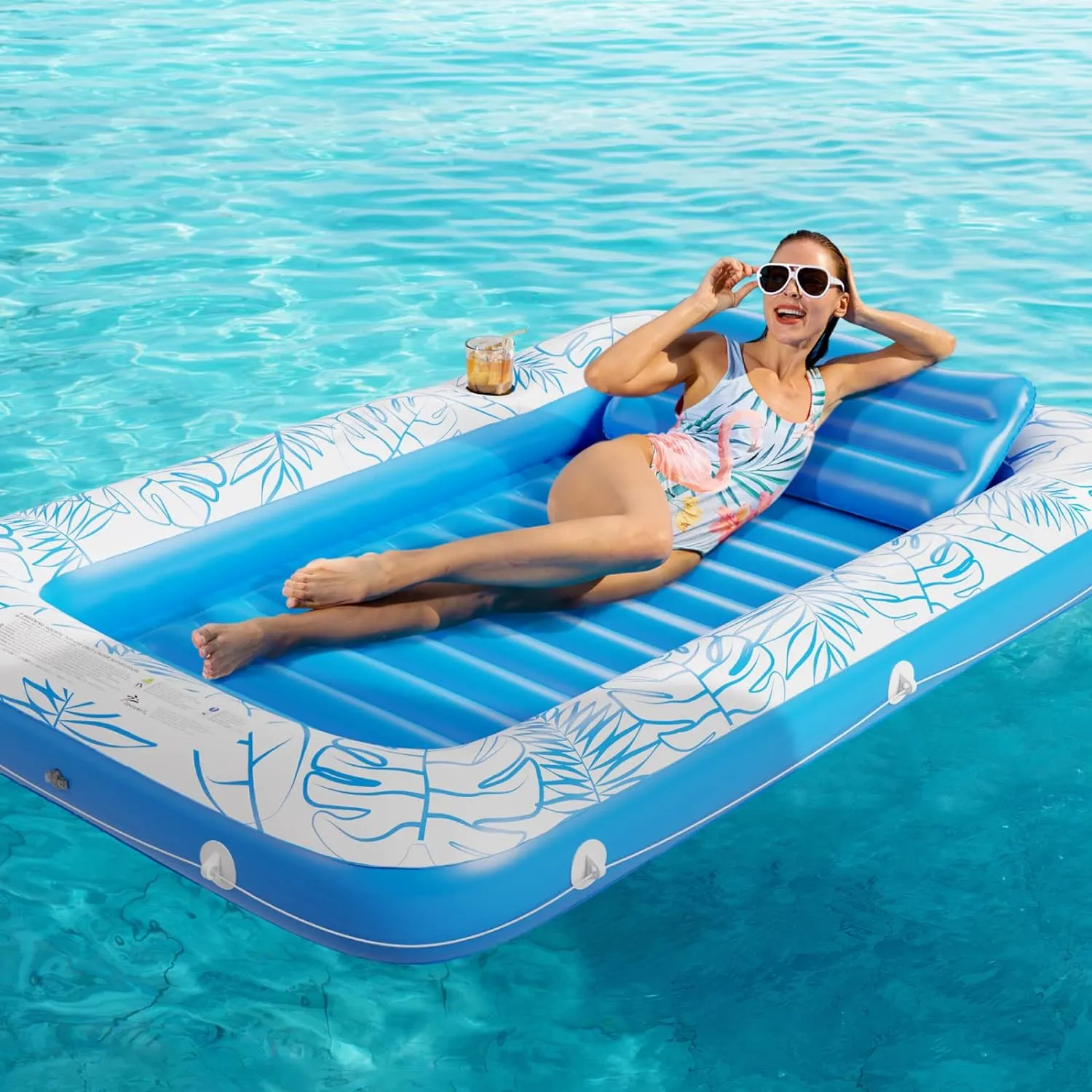 Inflatable Tanning Pool Lounger Float - Jasonwell 4 in 1 Sun Tan Tub Sunbathing Pool Lounge Raft Floatie Toys Water Filled Bed Mat Pad for Adult Blow Up Kiddie Pool Kids Ball Pit Pool (L)