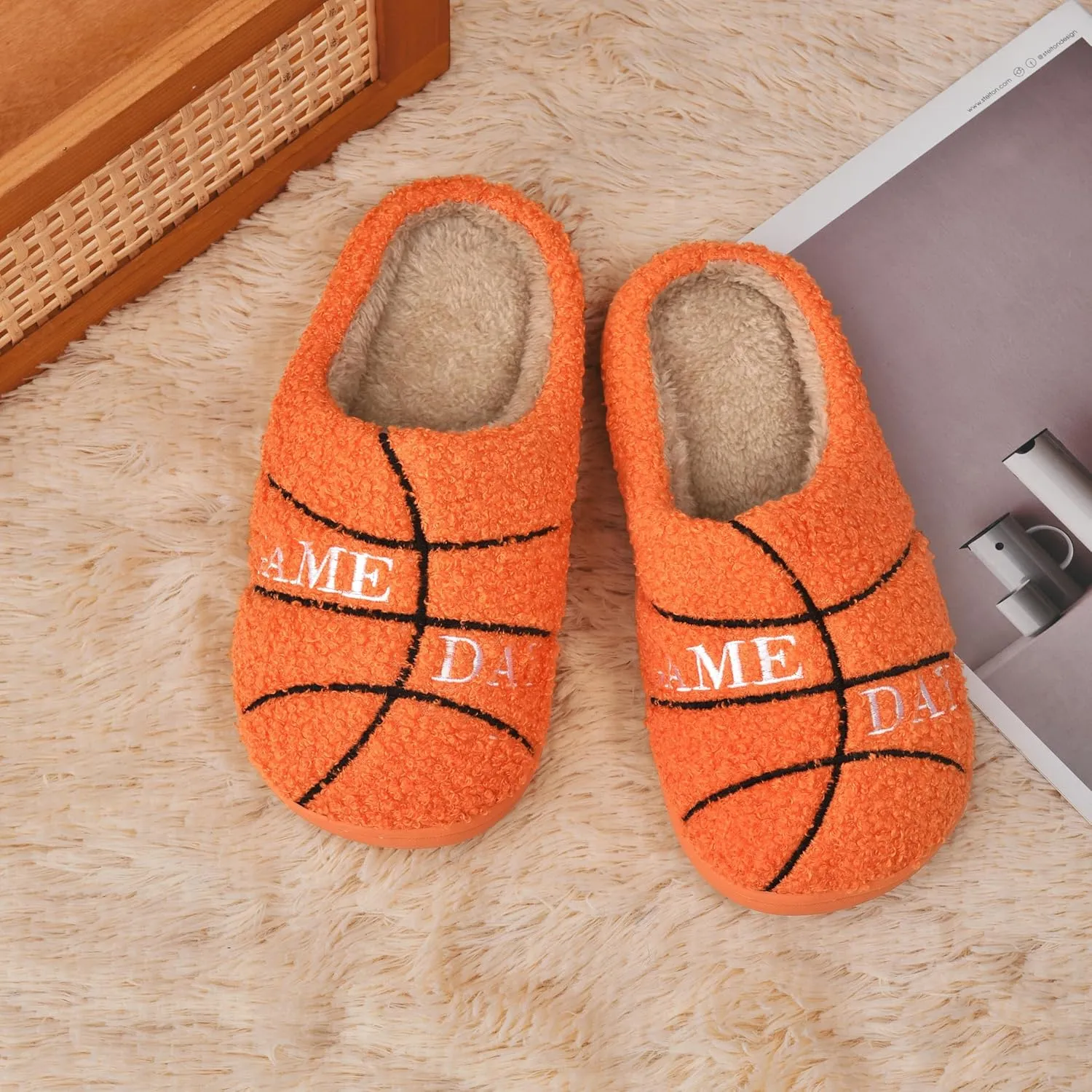 INMINPIN Kids Girls Boys Ball Sports Slippers Soft Curly House Shoes Memory Foam Non-Slip Indoor Outdoor Slippers for Sports Fan