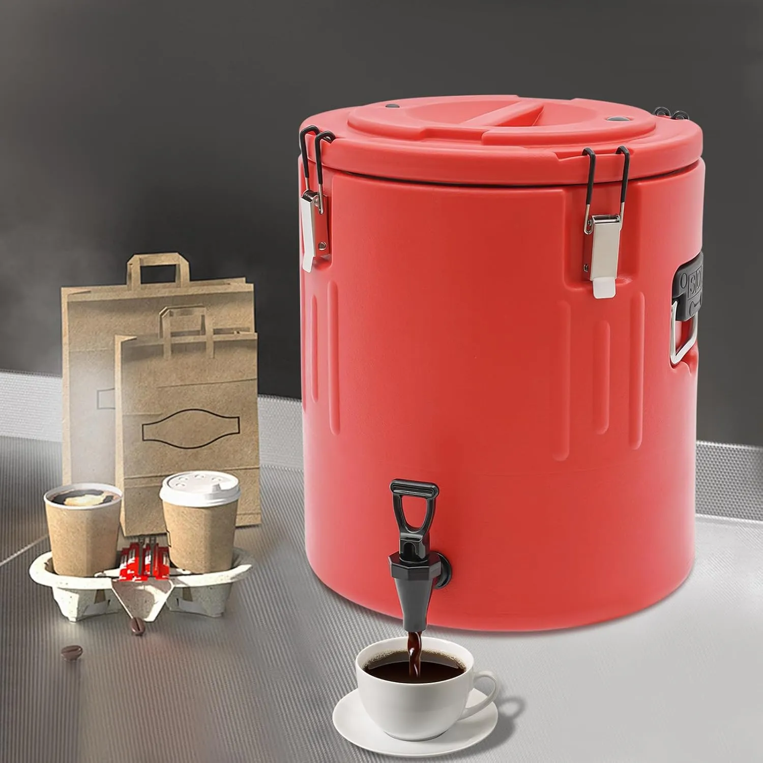 Insulated Beverage Dispenser, Hot & Cold Drink Dispenser with Stainless Steel Interior and Spout/Spigot, Portable Cooler for Camping, Parties, Stalls, Banquets (40L)