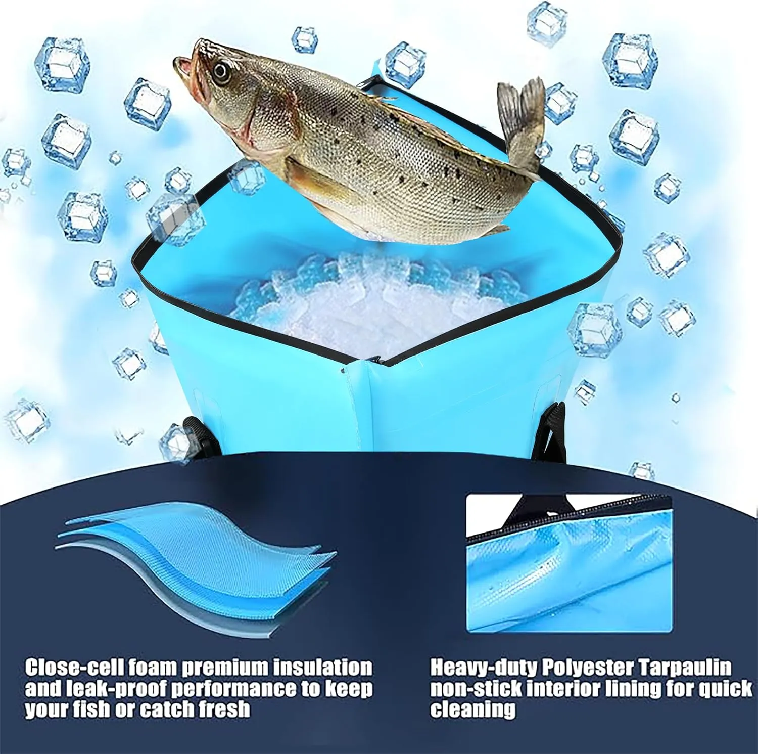 Insulated Fish Bag Cooler for Fishing 40x17 47x17Inches,Kill Bag with Drain Valve