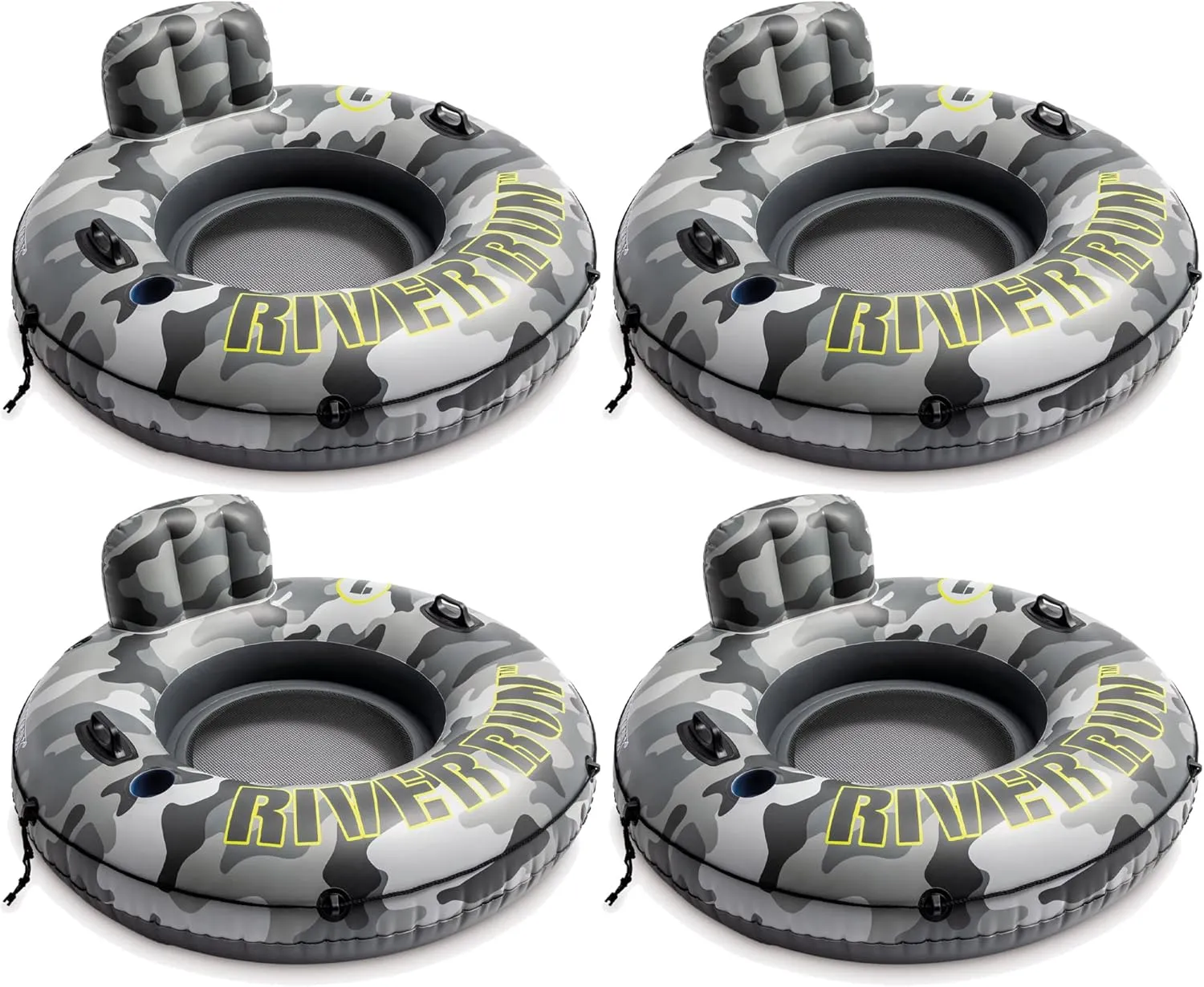 Intex 56835EP River Run I Camo Inflatable Floating Towable Water Tube Raft with Cup Holders and Handles for River, Lake, or Pools, Gray Camo (4 Pack)
