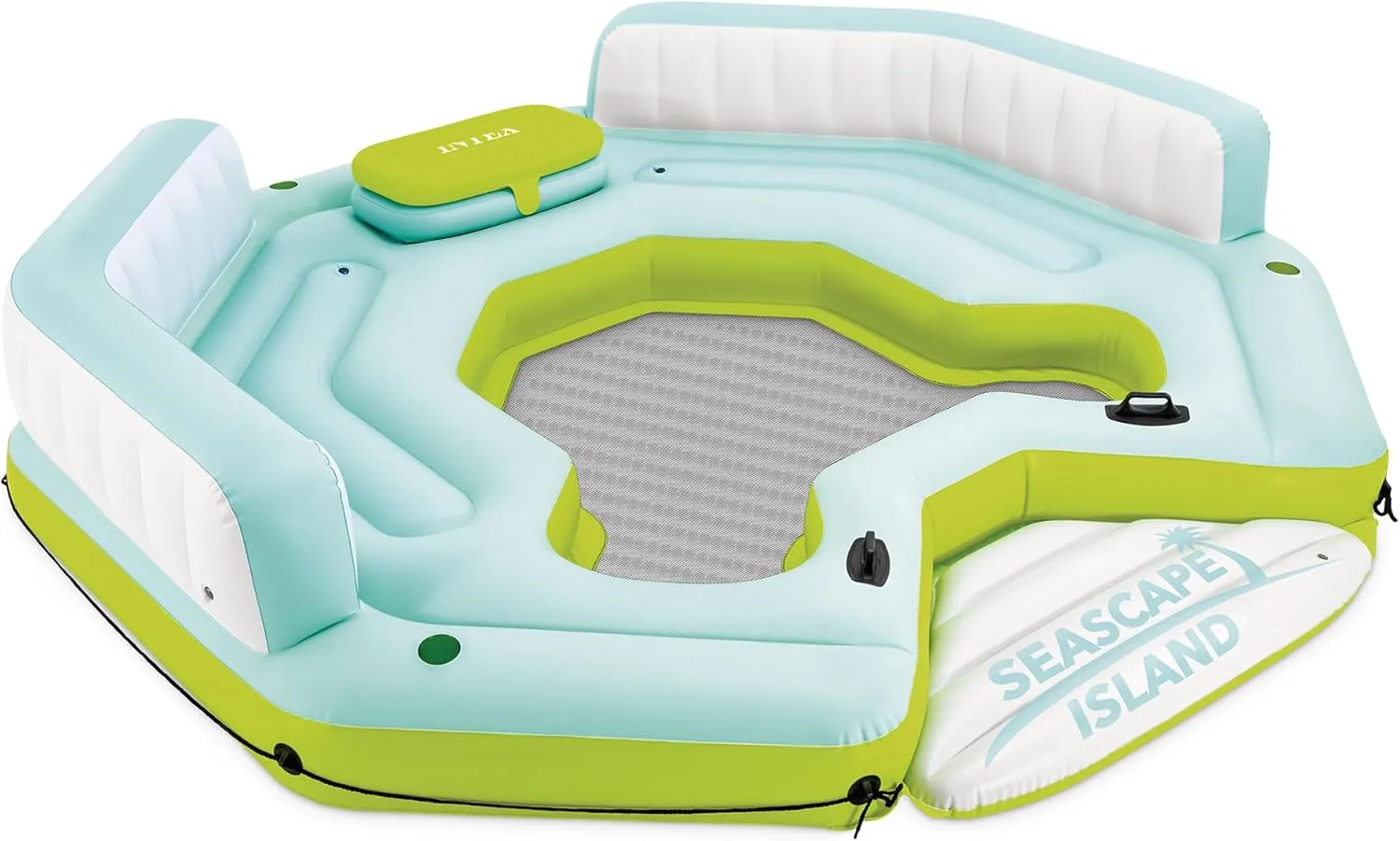 Intex Seascape Inflatable Island Float Ultimate Water Hangout Lounge with Built In Cooler Area, Cup Holder, and Oversized Backrests for Adults