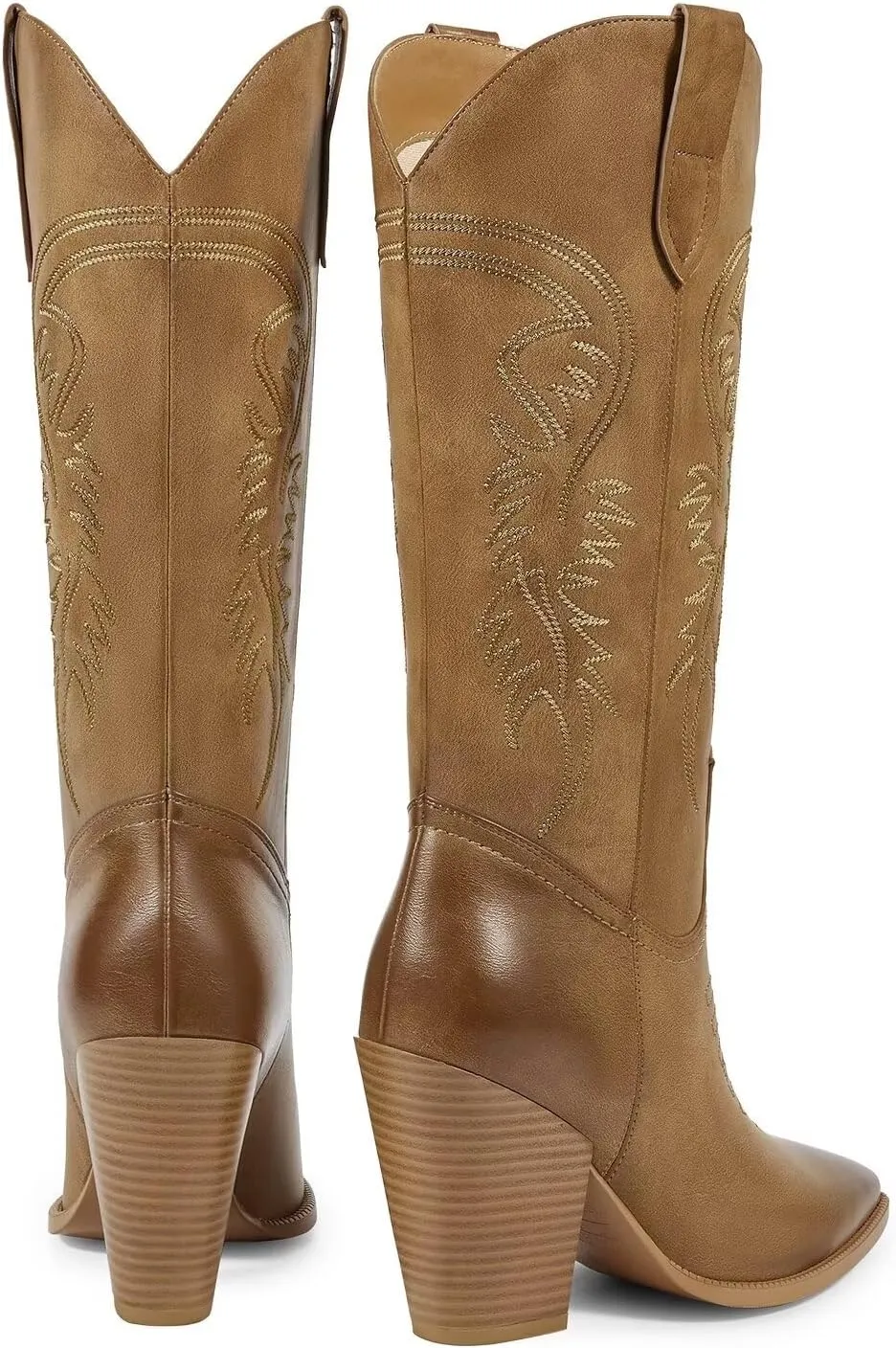 ISNOM Cowboy Boots Cowgir Boots for Women, Pointed Toe Chunky Heel Western Boots