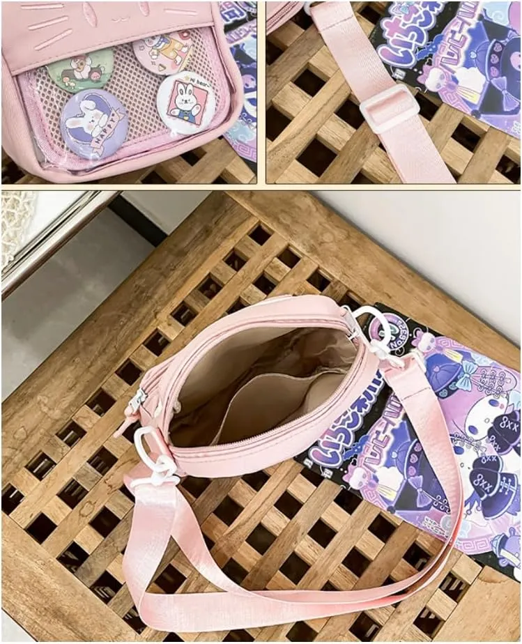 Ita Bag Ita Backpack Small Single Shoulder Bag Crossbody Bag Cute Embroidered Cat Handbag and Purse (Blue)