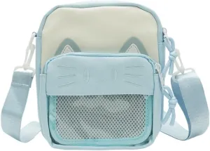 Ita Bag Ita Backpack Small Single Shoulder Bag Crossbody Bag Cute Embroidered Cat Handbag and Purse (Blue)