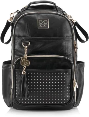 Itzy Ritzy Chelsea   Cole Diaper Bag Backpack - Studded Boss Backpack Diaper Bag Includes 19 Pockets, Changing Pad, Stroller Clips & Tassel; Black with Sweetheart Print Interior & Gold Hardware