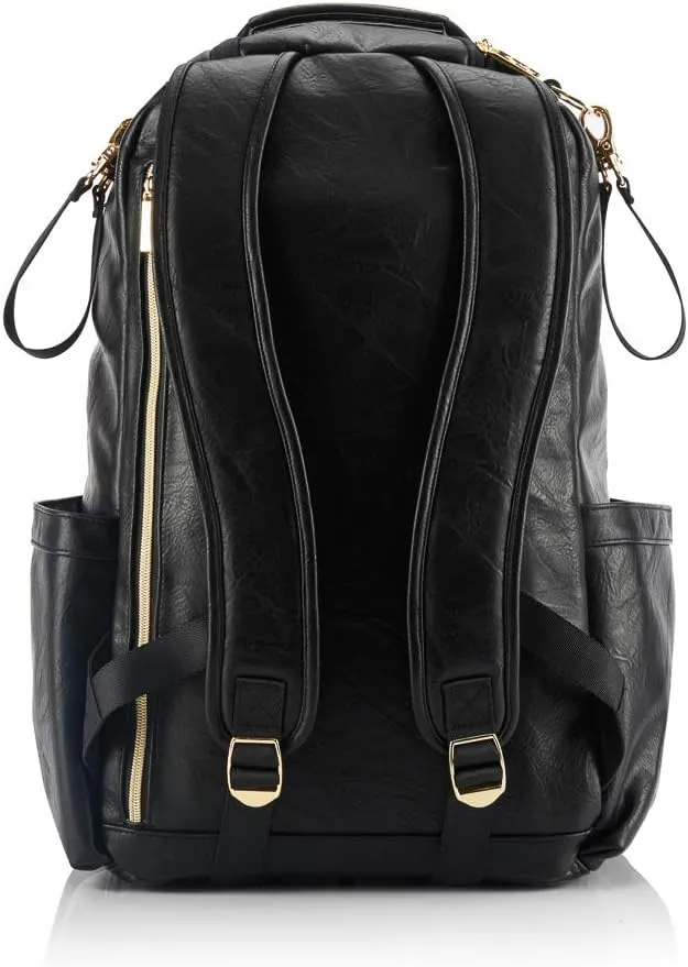 Itzy Ritzy Chelsea   Cole Diaper Bag Backpack - Studded Boss Backpack Diaper Bag Includes 19 Pockets, Changing Pad, Stroller Clips & Tassel; Black with Sweetheart Print Interior & Gold Hardware