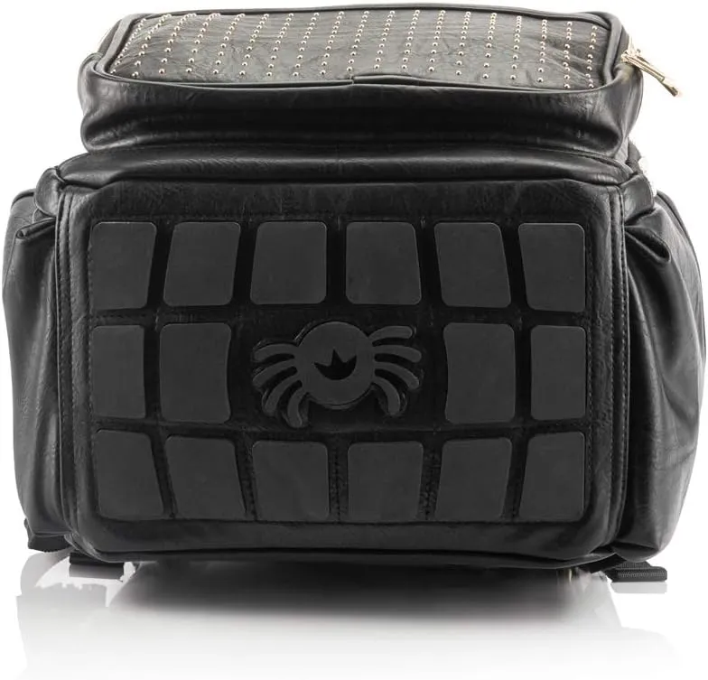 Itzy Ritzy Chelsea   Cole Diaper Bag Backpack - Studded Boss Backpack Diaper Bag Includes 19 Pockets, Changing Pad, Stroller Clips & Tassel; Black with Sweetheart Print Interior & Gold Hardware