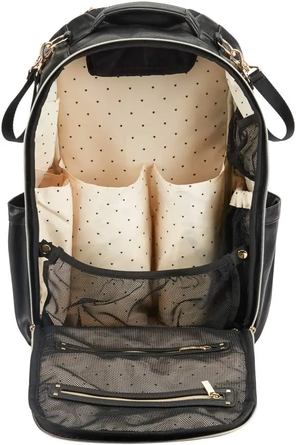Itzy Ritzy Chelsea   Cole Diaper Bag Backpack - Studded Boss Backpack Diaper Bag Includes 19 Pockets, Changing Pad, Stroller Clips & Tassel; Black with Sweetheart Print Interior & Gold Hardware