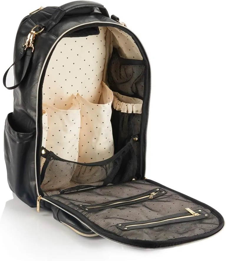 Itzy Ritzy Chelsea   Cole Diaper Bag Backpack - Studded Boss Backpack Diaper Bag Includes 19 Pockets, Changing Pad, Stroller Clips & Tassel; Black with Sweetheart Print Interior & Gold Hardware