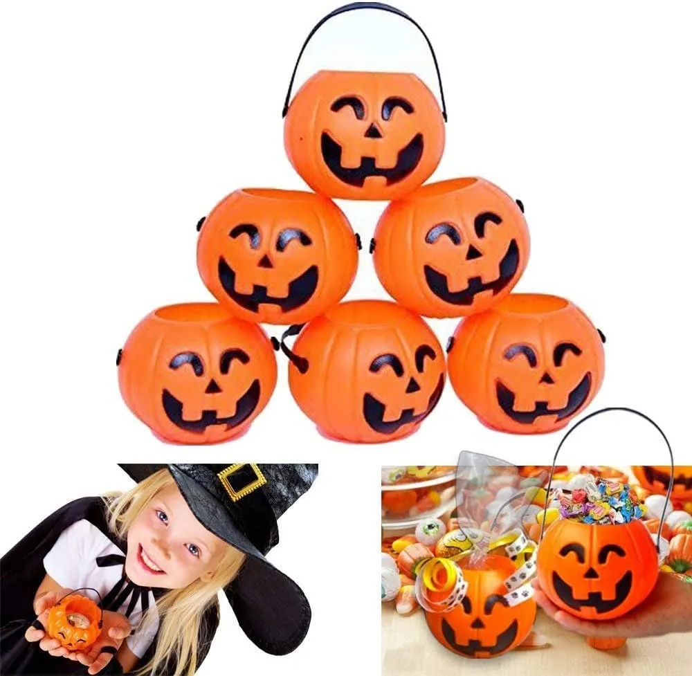 Jagmag® 6pcs Mini Halloween Pumpkin Candy Bucket Little Plastic Pumpkin Bucket Children Trick or Treat Bags for Party Favors Table Decoration Props