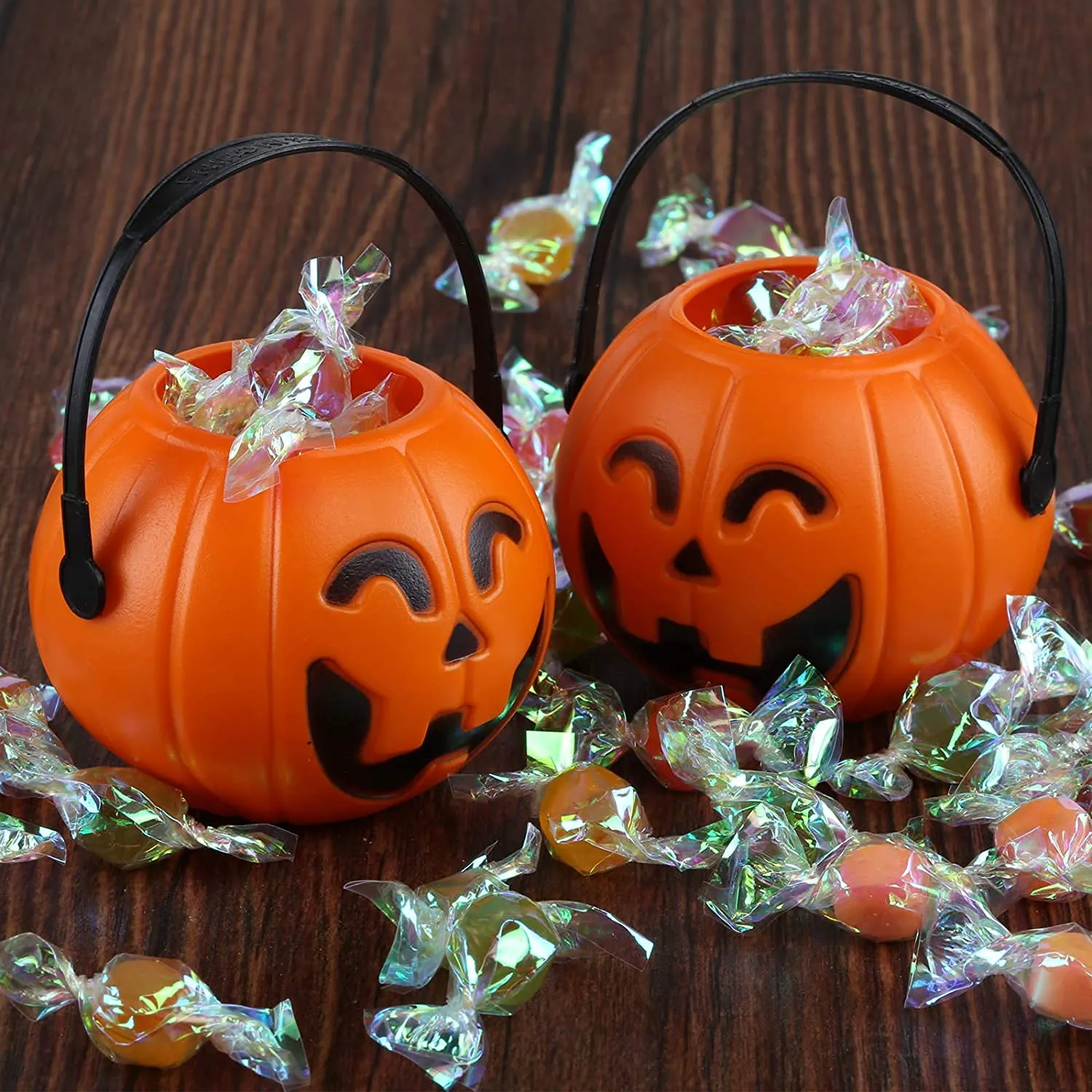 Jagmag® 6pcs Mini Halloween Pumpkin Candy Bucket Little Plastic Pumpkin Bucket Children Trick or Treat Bags for Party Favors Table Decoration Props