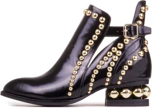 Jeffrey Campbell Rylance - Black Box Leather Goldtone Studded Bootie - Size: 8