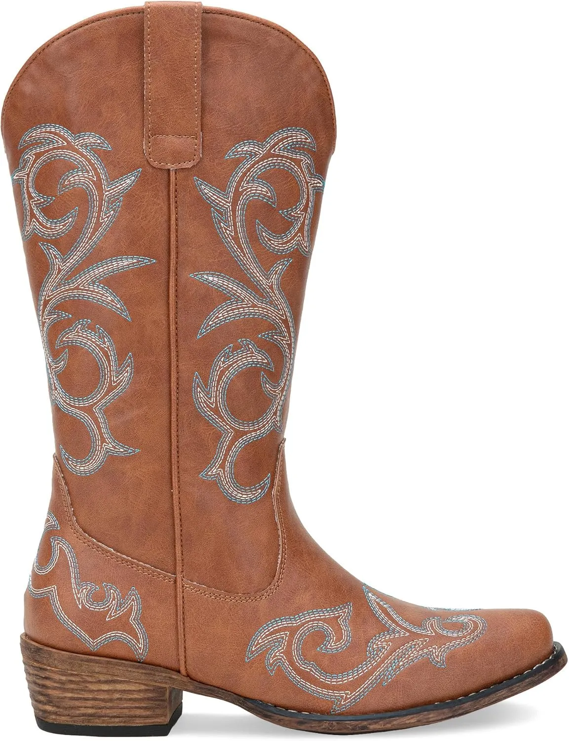 Jeossy 9808 Cowboy Boots for Women Wide Calf, Mid Calf Cowgirl Boots with Low Heel, Western Shoes with Side Zipper
