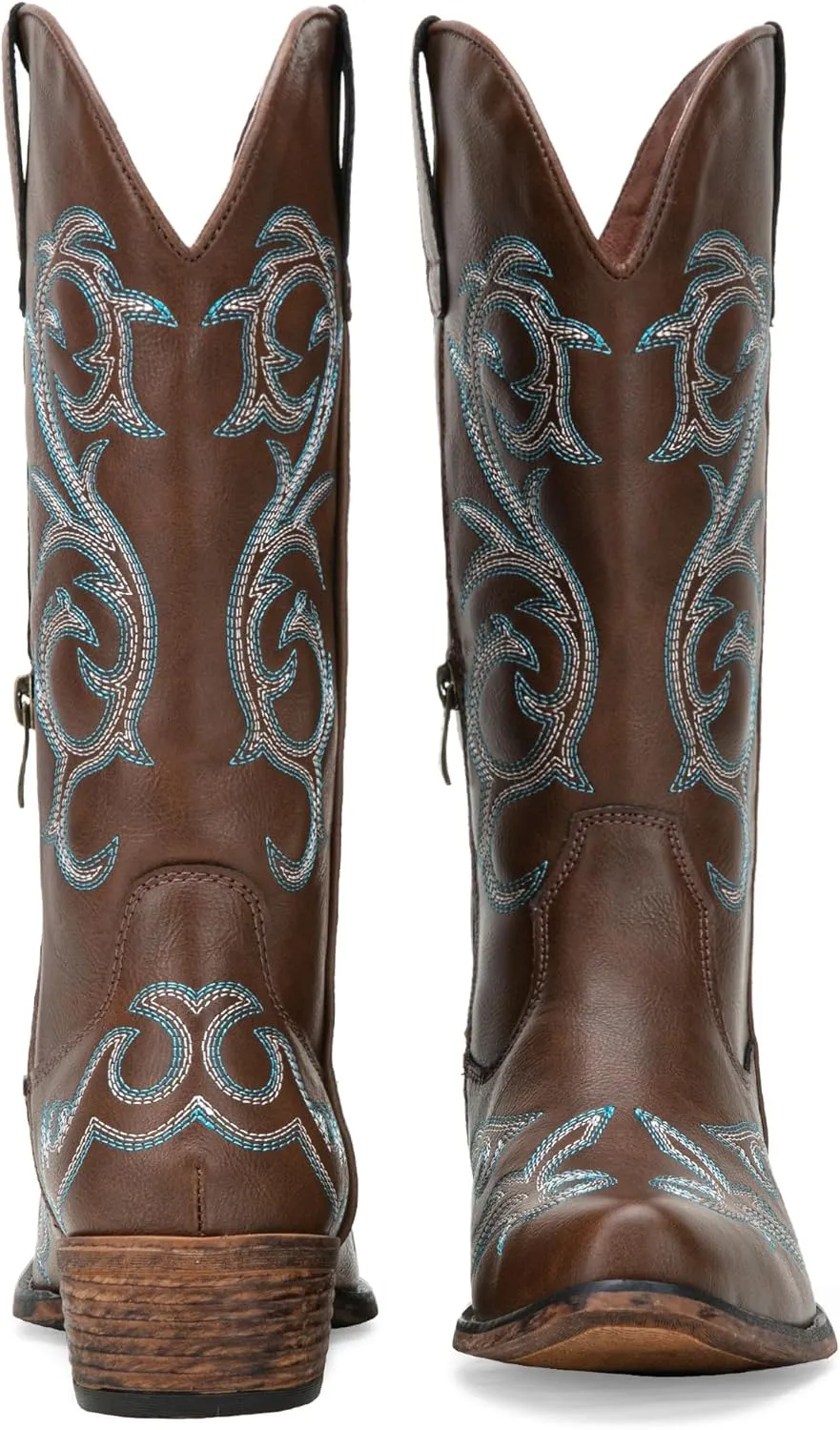 Jeossy 9808 Cowboy Boots for Women Wide Calf, Mid Calf Cowgirl Boots with Low Heel, Western Shoes with Side Zipper