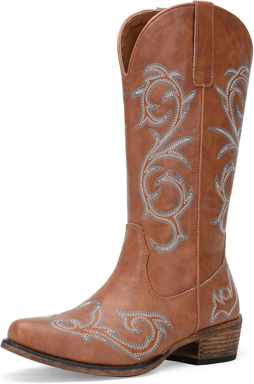 Jeossy 9808 Cowboy Boots for Women Wide Calf, Mid Calf Cowgirl Boots with Low Heel, Western Shoes with Side Zipper