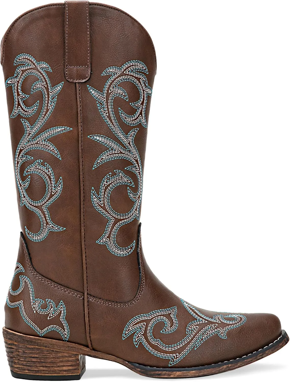 Jeossy 9808 Cowboy Boots for Women Wide Calf, Mid Calf Cowgirl Boots with Low Heel, Western Shoes with Side Zipper