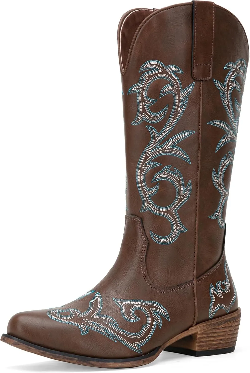 Jeossy 9808 Cowboy Boots for Women Wide Calf, Mid Calf Cowgirl Boots with Low Heel, Western Shoes with Side Zipper
