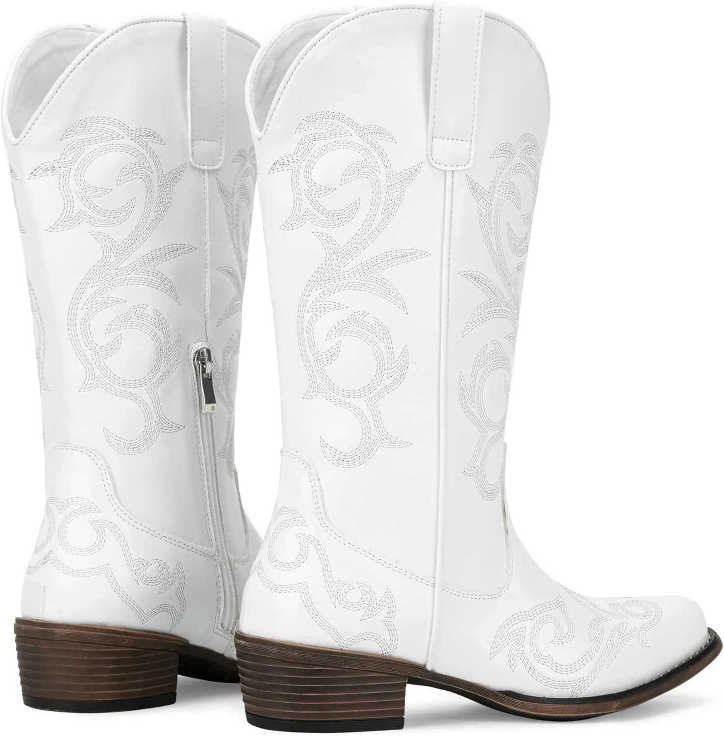 Jeossy 9808 Cowboy Boots for Women Wide Calf, Mid Calf Cowgirl Boots with Low Heel, Western Shoes with Side Zipper