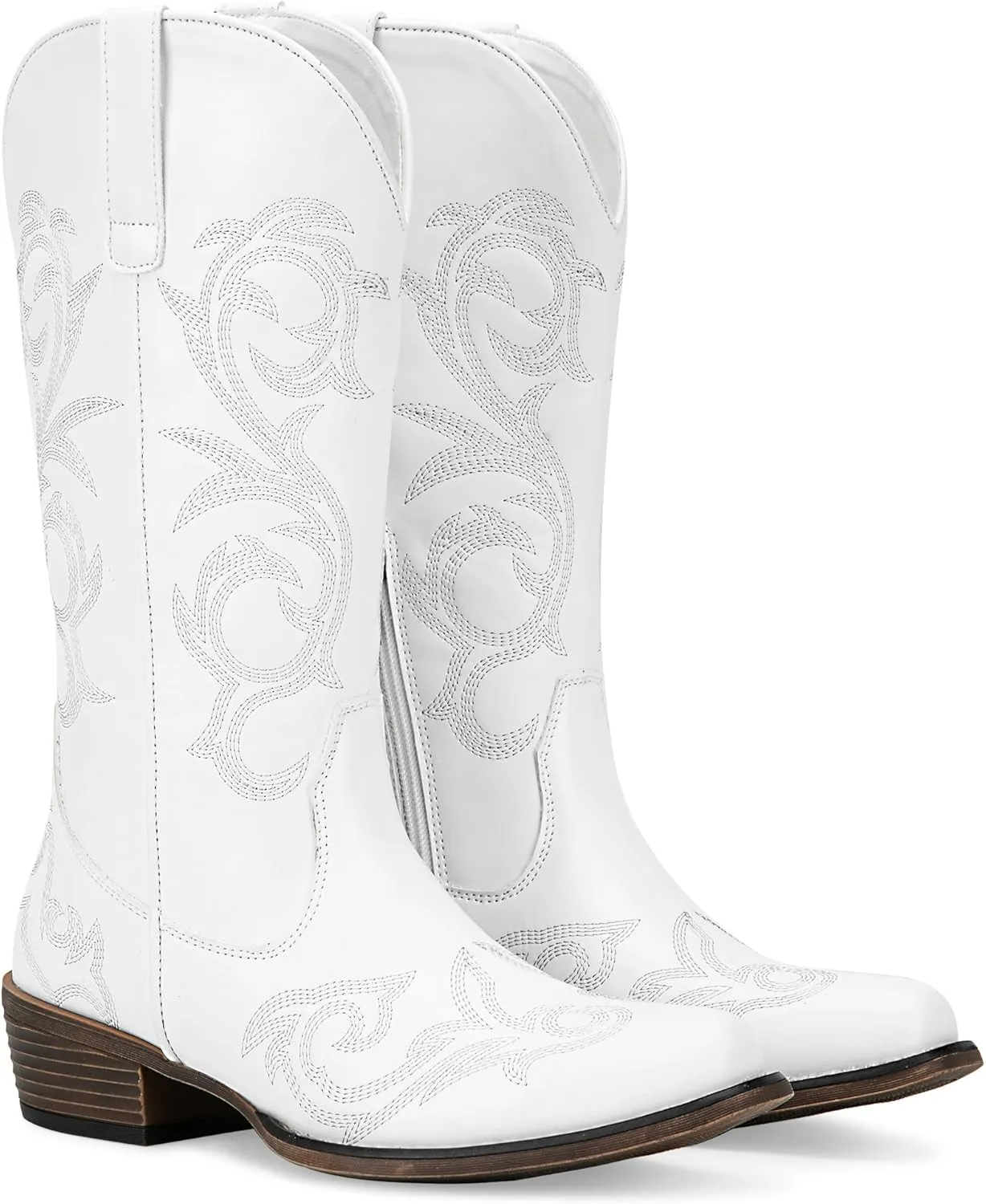 Jeossy 9808 Cowboy Boots for Women Wide Calf, Mid Calf Cowgirl Boots with Low Heel, Western Shoes with Side Zipper