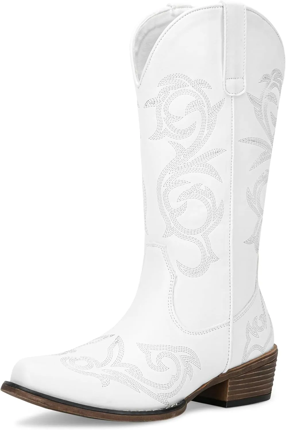 Jeossy 9808 Cowboy Boots for Women Wide Calf, Mid Calf Cowgirl Boots with Low Heel, Western Shoes with Side Zipper